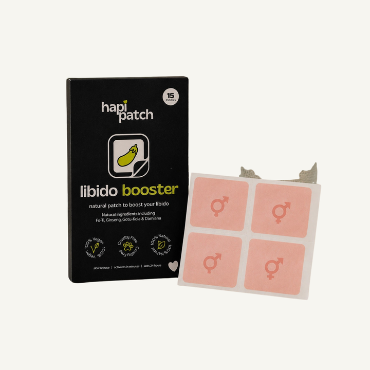 علبة لصقات Libido Support من Hapi Patch مع اللصقات