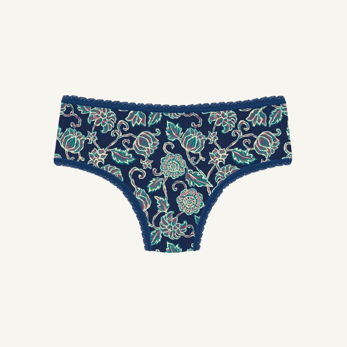 Réjeanne Callie period hiphugger in navy floral Mayfair print, heavy flow