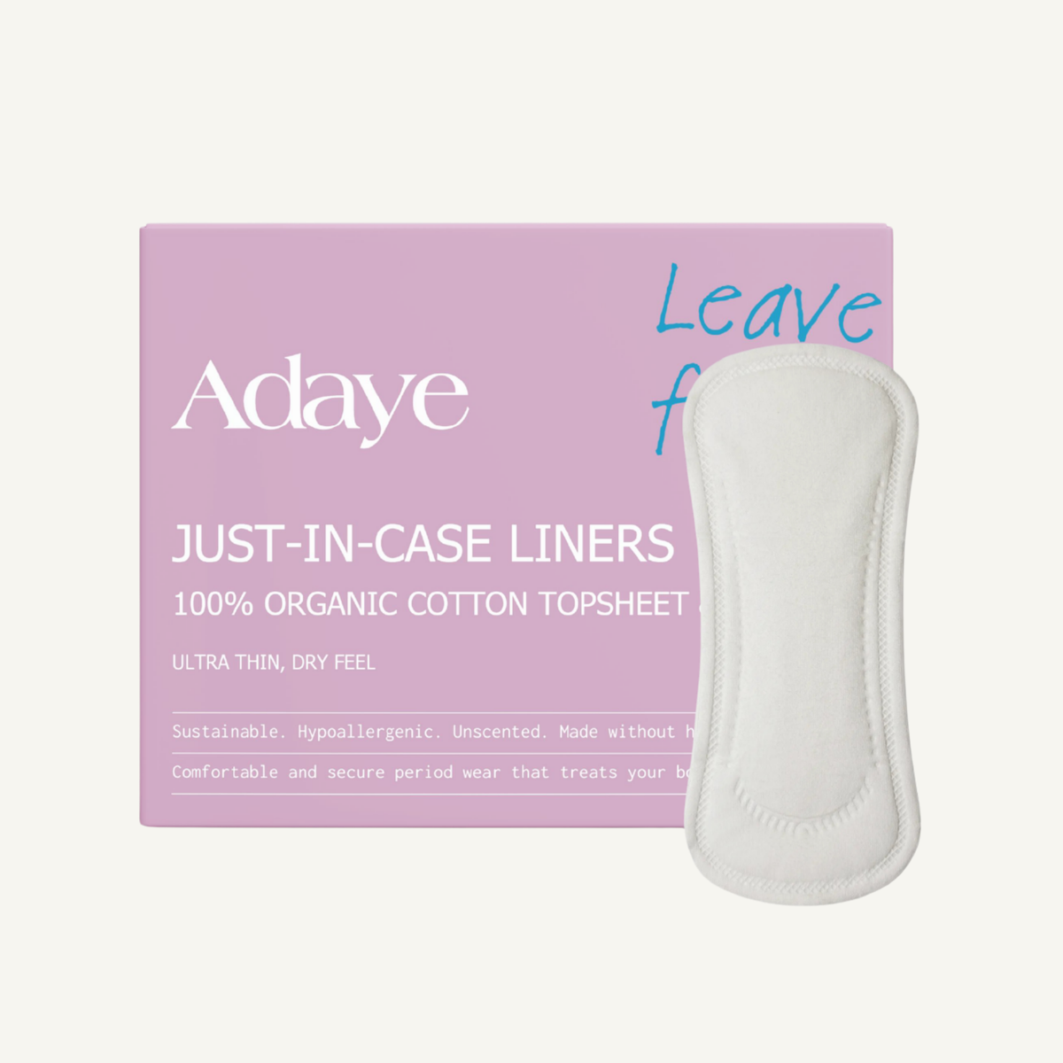 Adaye Just-in-Case Liners, organic cotton topsheet, box and liner