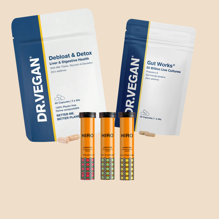 Gut Reset Kit by Banat Nareng: Dr. Vegan Debloat, Dr. Vegan Gut Works and HIRO Hydration Triple Pack