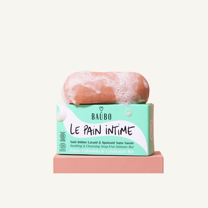 Soap-free intimate cleansing bar for the vulva, with its box