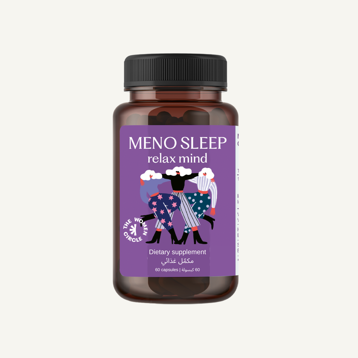 The Women Circle Meno Sleep menopause sleep support supplement jar with English and Arabic label