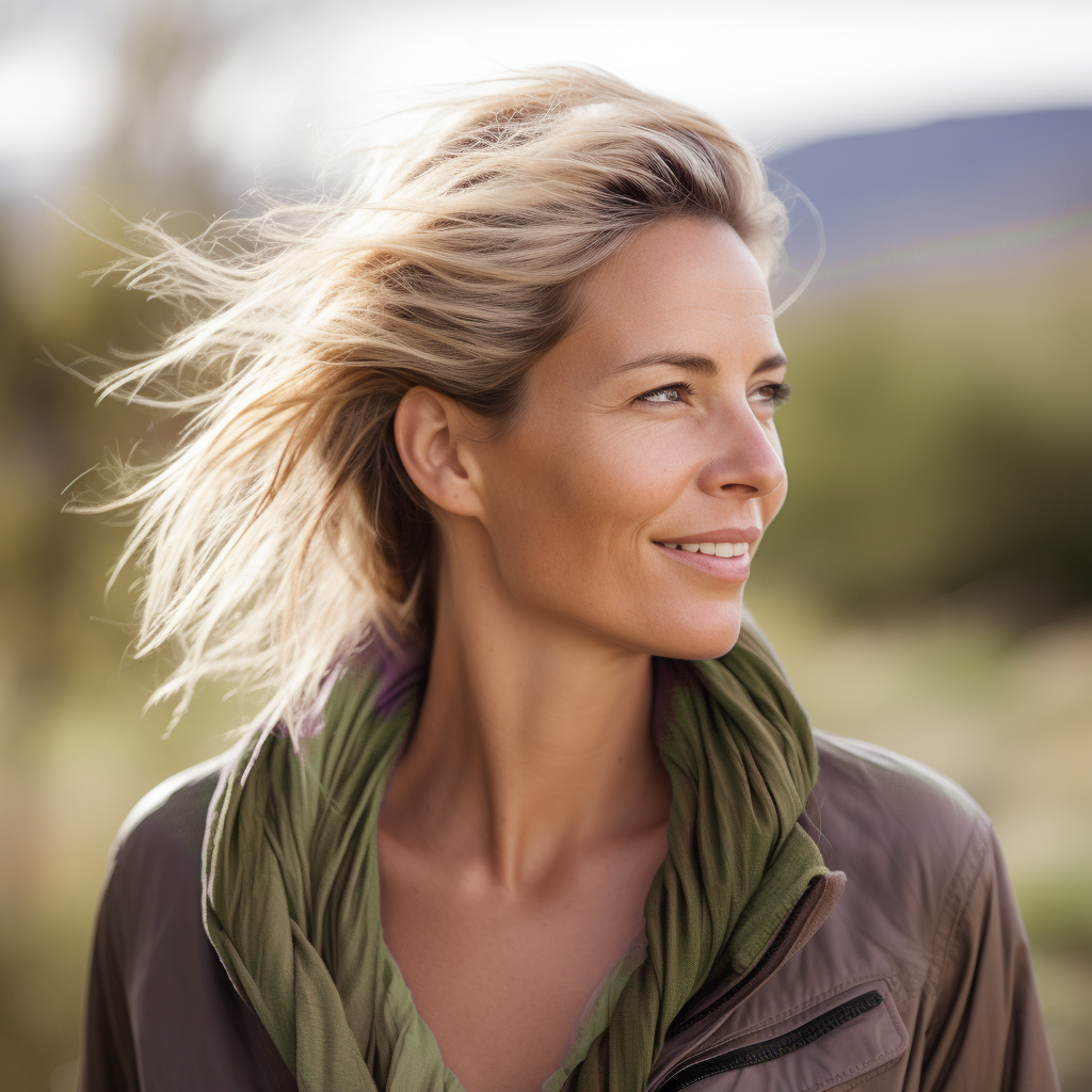 Woman outdoors feeling a fresh breeze