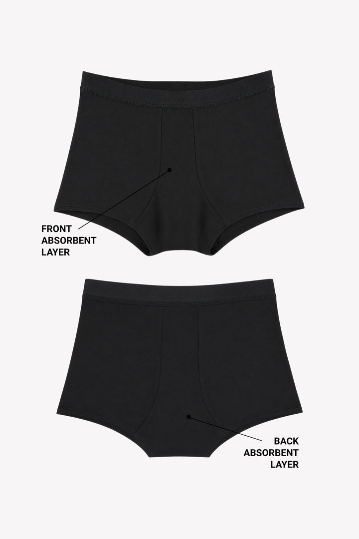 Réjeanne Glow Period Boxer front and back, showing the absorbent layer