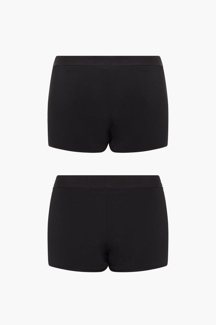 Réjeanne Glow Period Boxer in black, front and back flat view