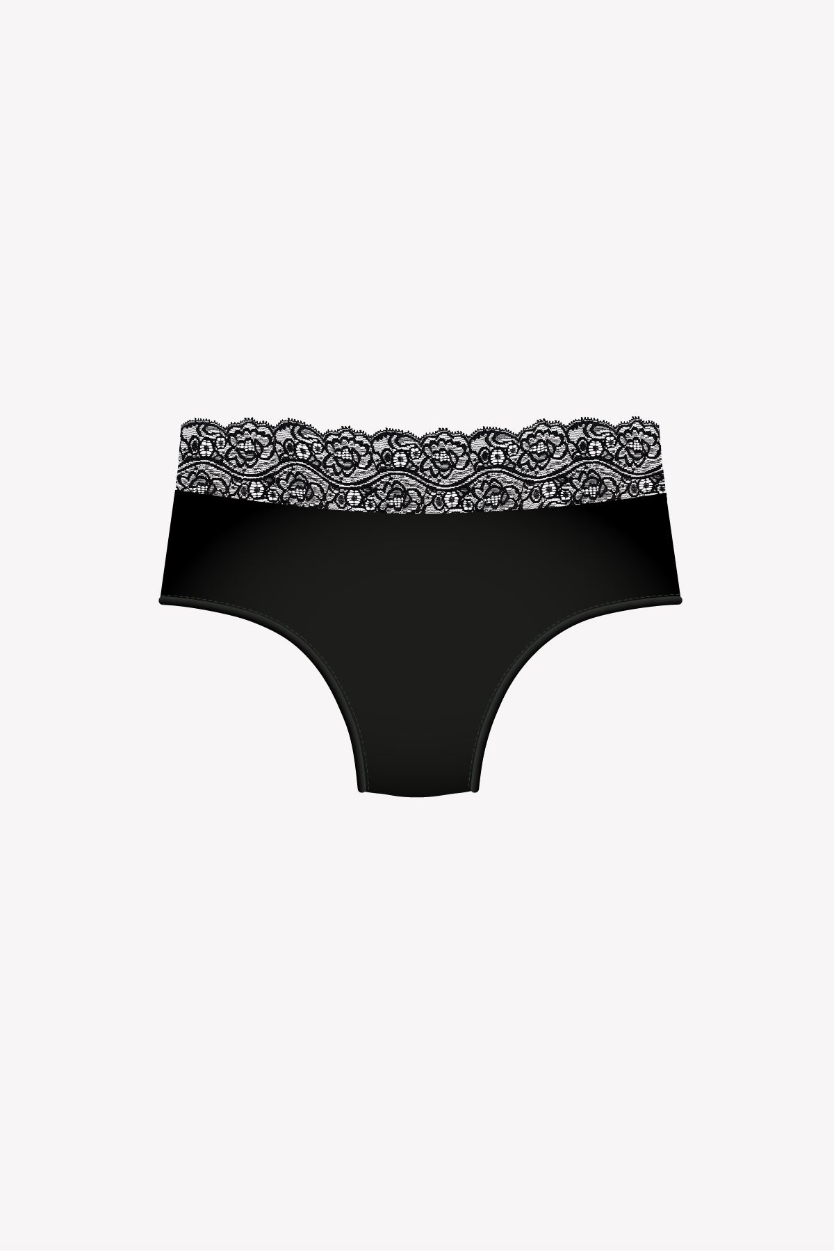 Réjeanne Absolu Anthéia black period brief with lace waistband, front view
