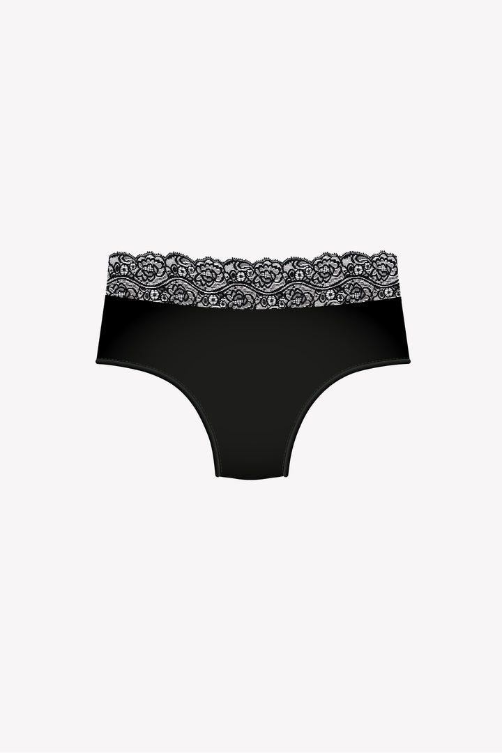 Réjeanne Absolu Anthéia black period brief with lace waistband, front view